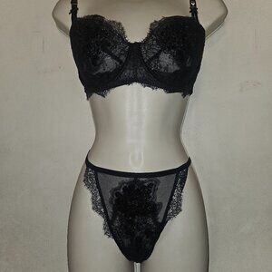 Victoria's Secret Dream Angels Balconette 36D & Itsy Panty Sz L Beads & Lace NWT